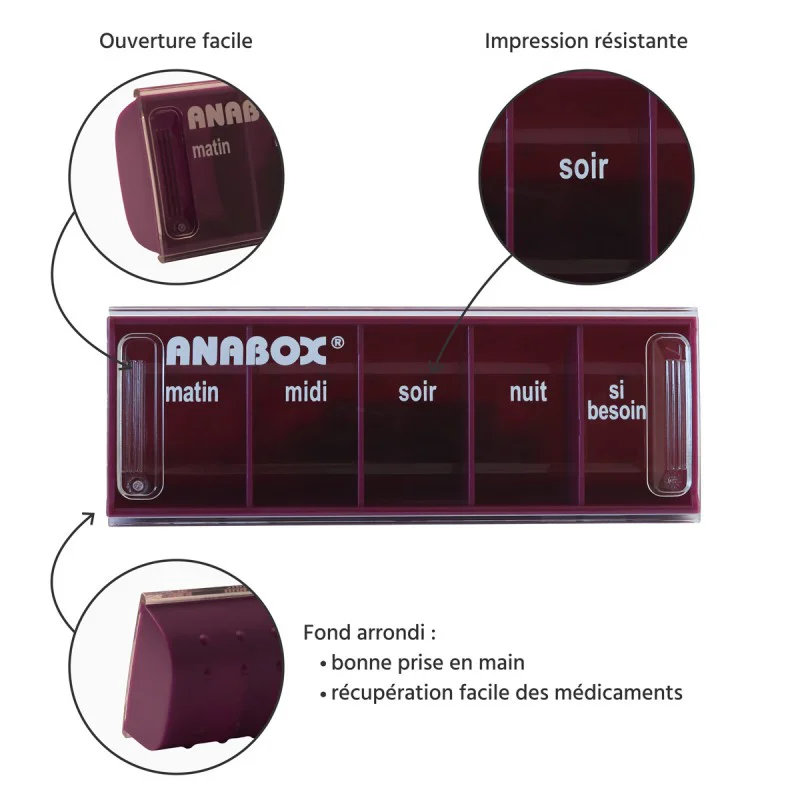 Pilulier journalier Anabox 5 prises par jour Raisin - zoom