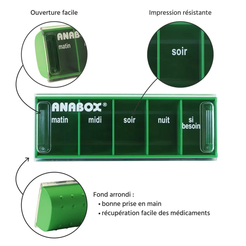 Pilulier journalier Anabox 5 prises par jour Vert Clair - zoom